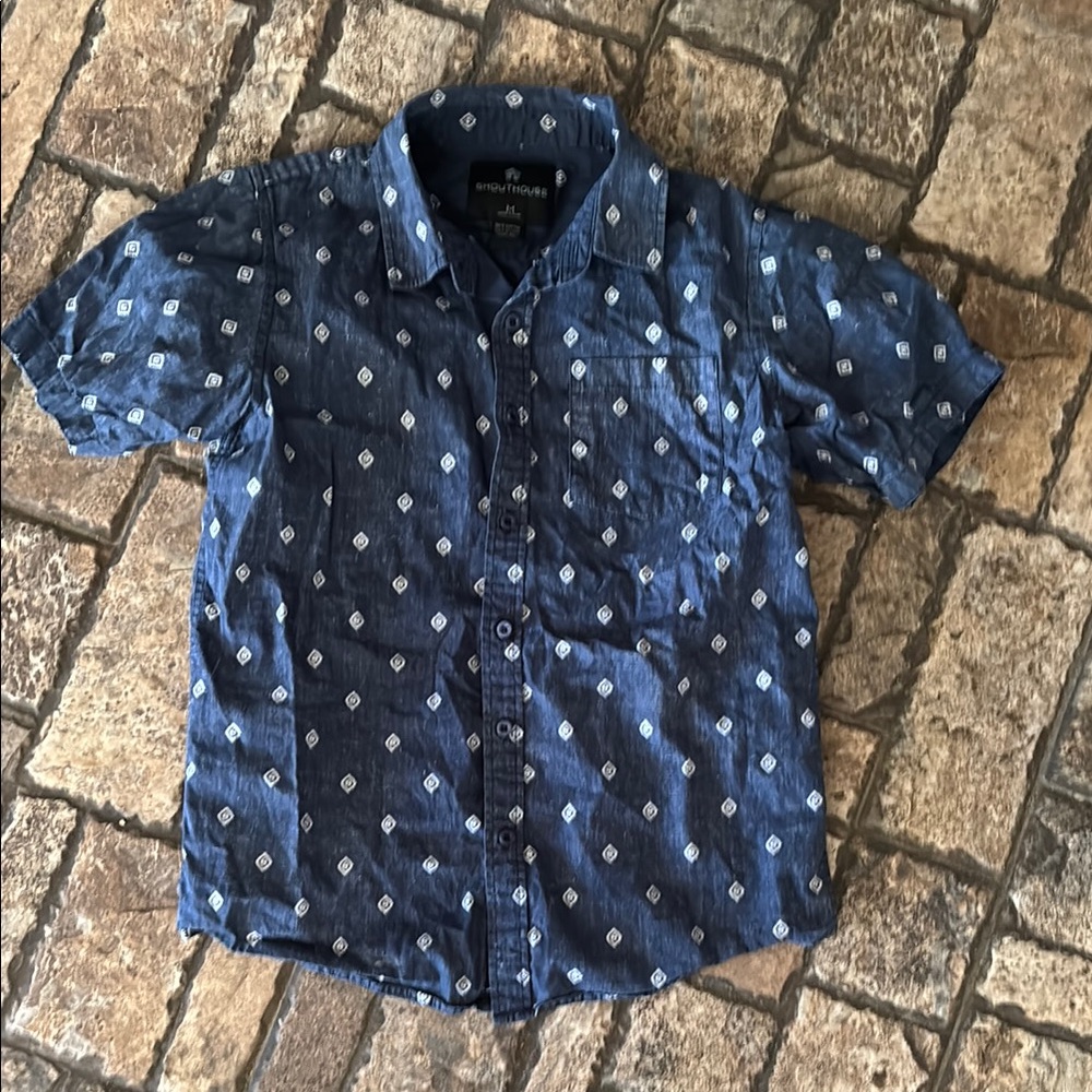 Shouthouse Geometric Patterned Blue Button-Up Shirt